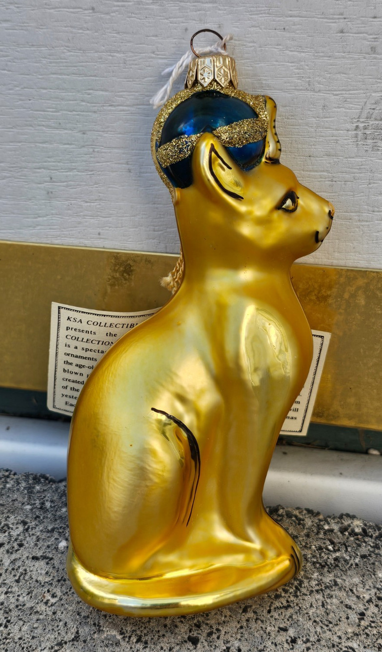 New Kurt S. Adler Polonaise Collection GOLD EGYPTIAN CAT Glass Ornament